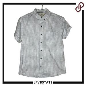 W.R.K. Short Sleeve Button Down White with Small Blue Print Shirt in Size Medium
